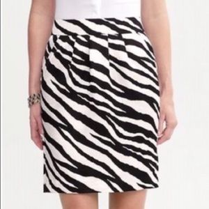 Banana Republic pencil skirt pleats zebra print 0